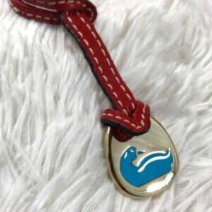 Dooney & Bourke Blue Duck Goldtone Logo Red Genuine Leather Handbag Fob